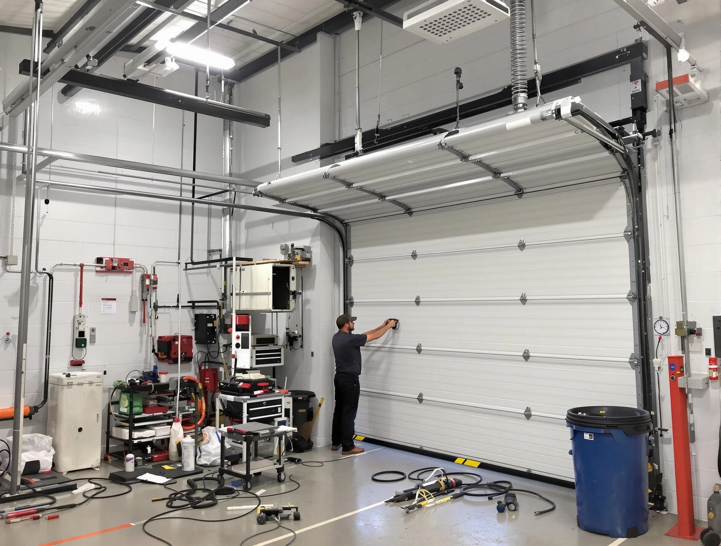 Parsippany Garage Door Repair certified technician performing commercial door repair at a Parsippany business facility