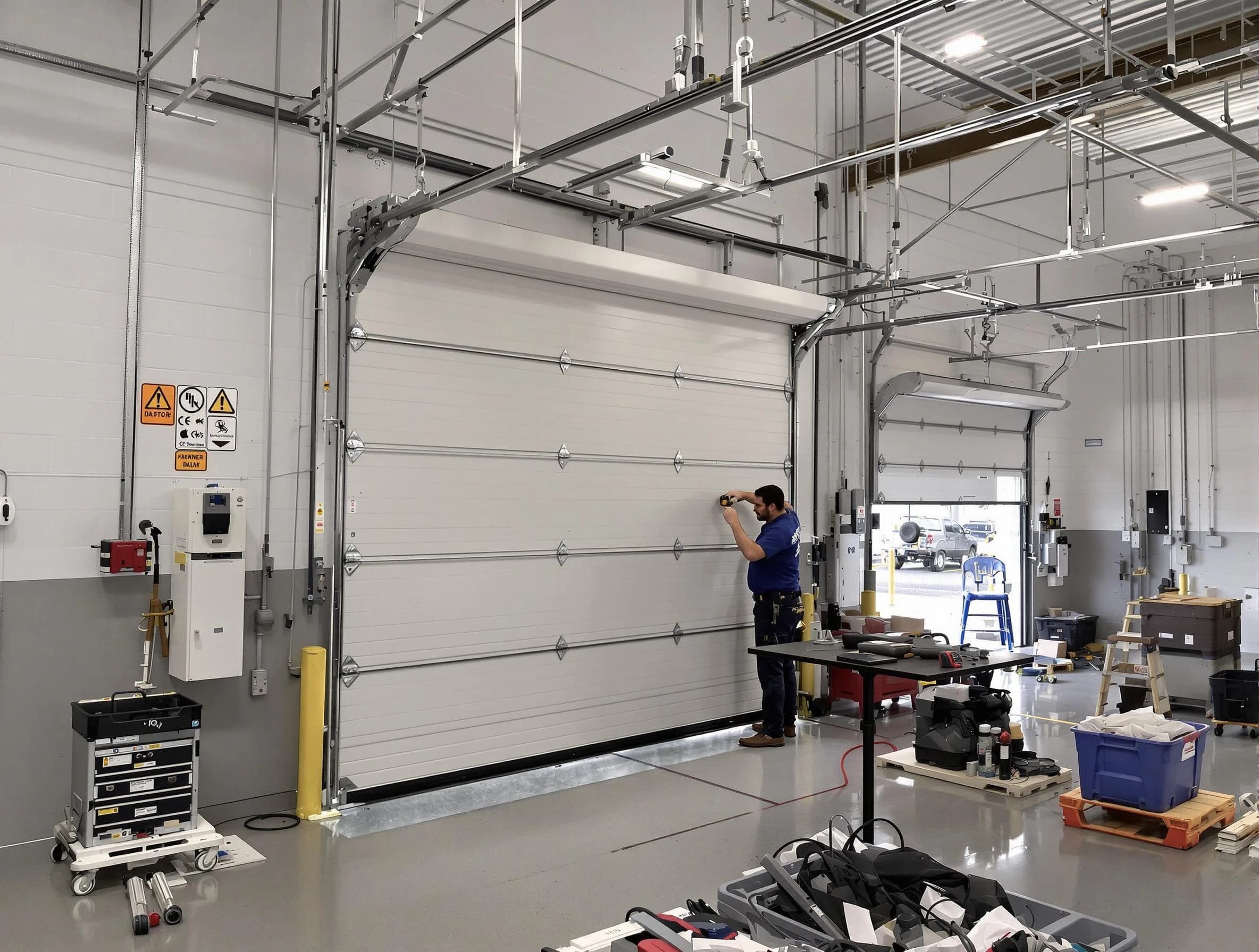 Commercial garage door repair being performed by Parsippany Garage Door Repair expert in Parsippany