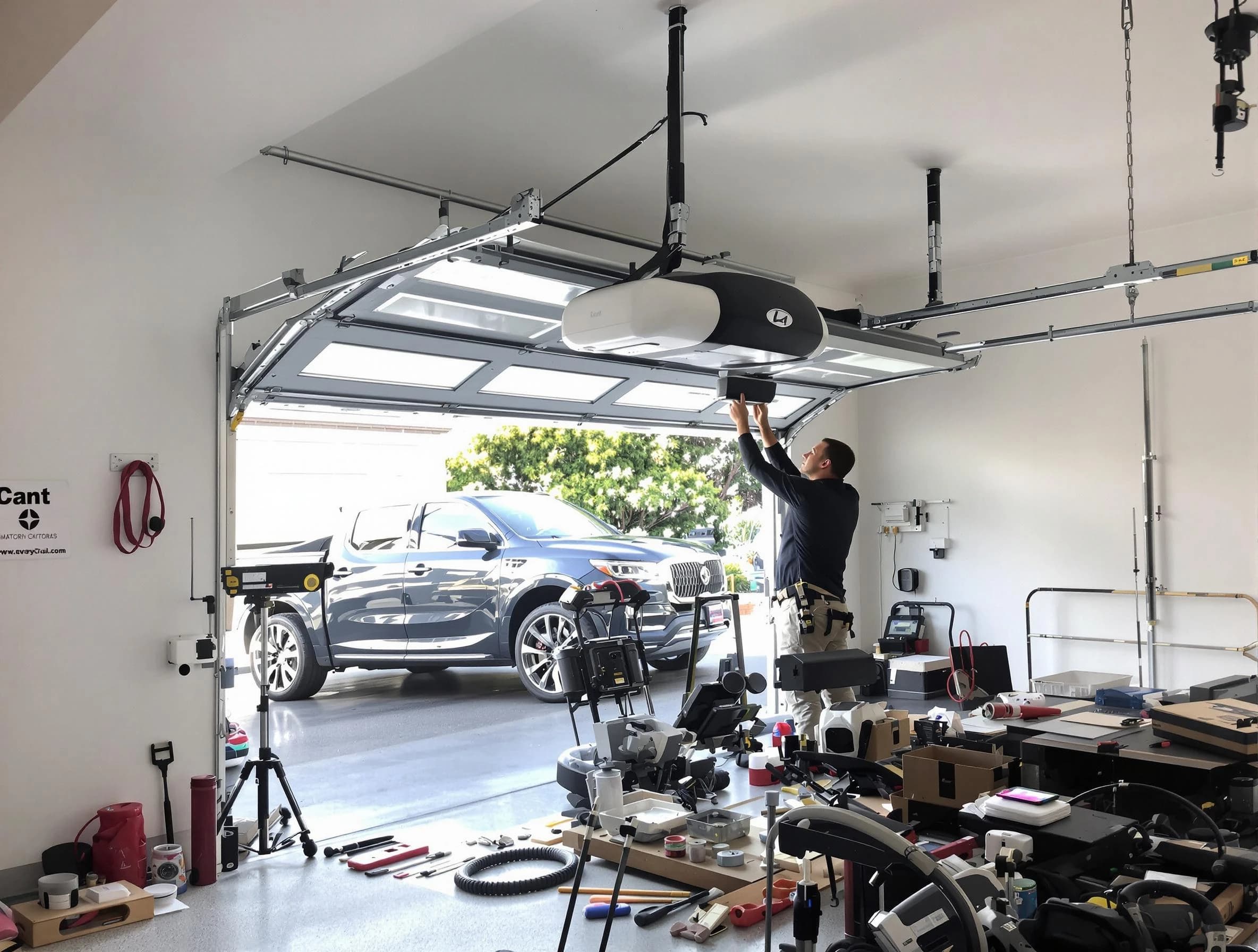 Parsippany Garage Door Repair specialist installing smart garage door opener system in Parsippany home