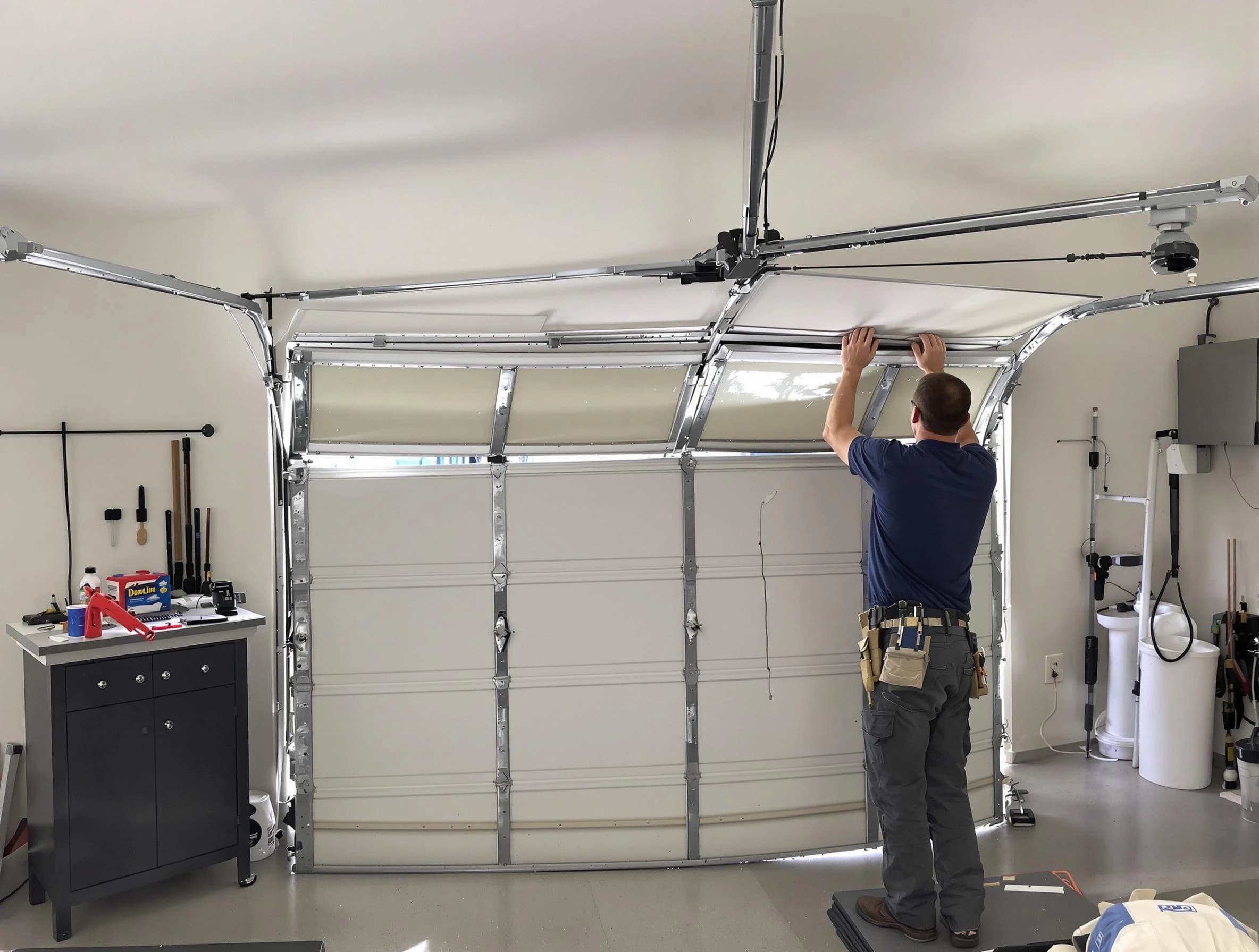 Parsippany Garage Door Repair specialist performing precise section replacement on Parsippany garage door