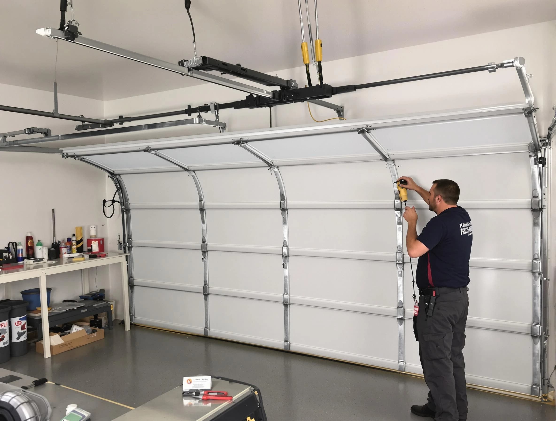 Parsippany Garage Door Repair certified technician performing overhead door system repair in Parsippany