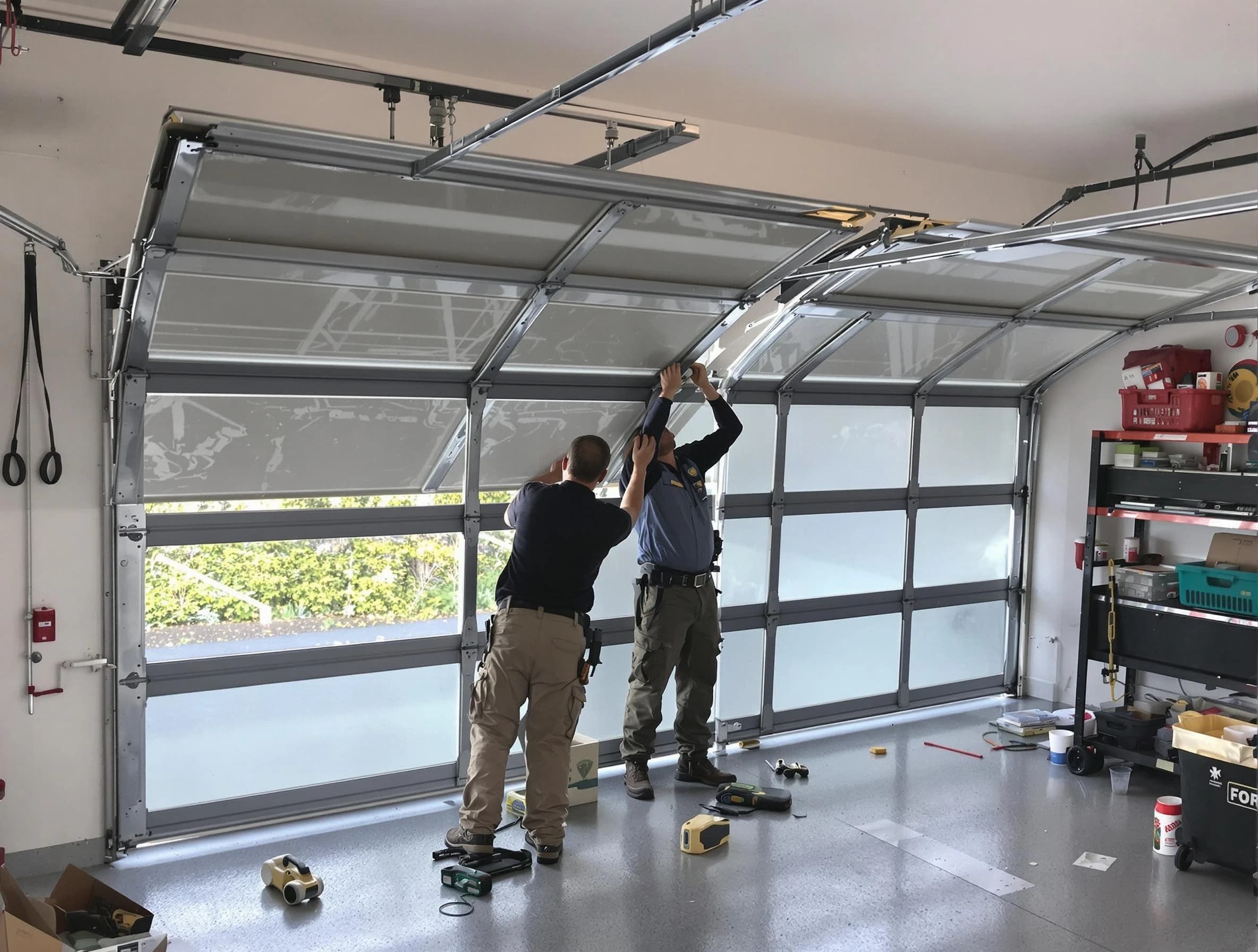 Parsippany Garage Door Repair expert performing precise panel replacement on Parsippany garage door