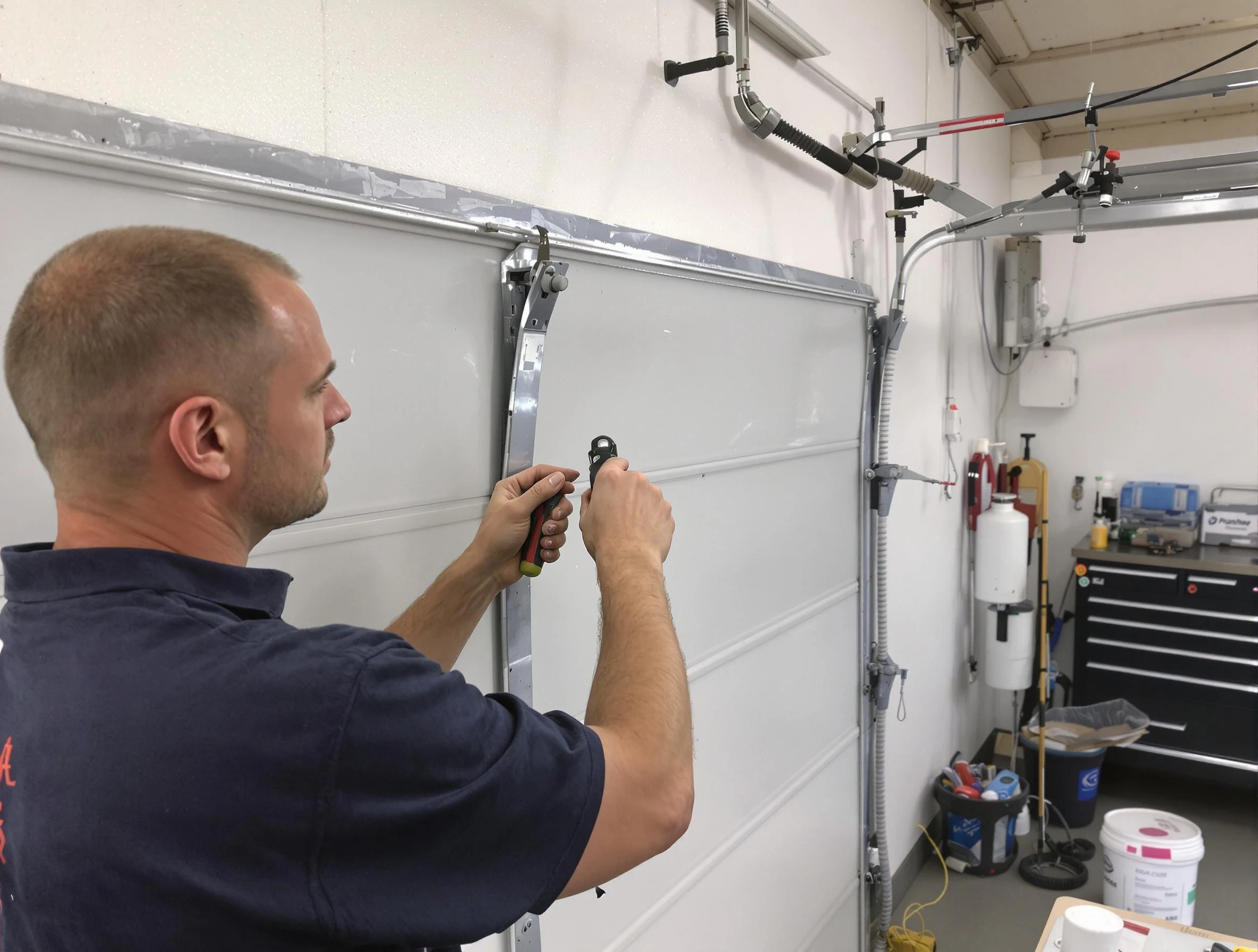 Before and after garage door dent repair by Parsippany Garage Door Repair in Parsippany