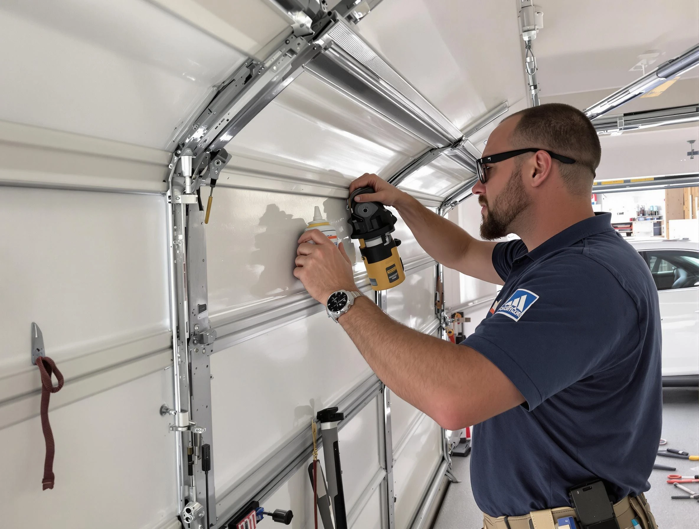 Parsippany Garage Door Repair technician quieting a noisy garage door in Parsippany